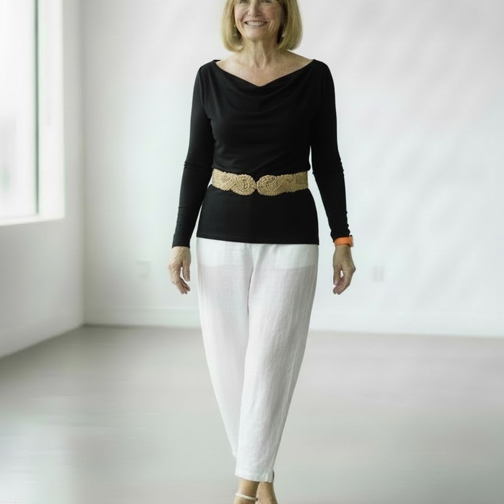 Les Copains Black draped cowl neck top made in Italy stretch long sleeve minimal